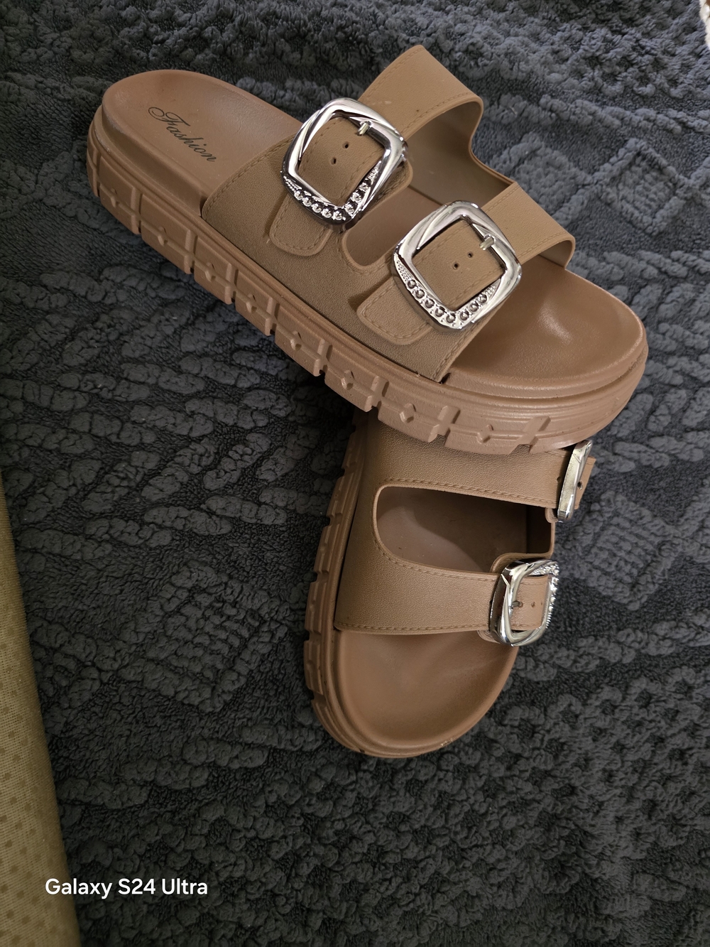 Tan Double-Buckle Platform Sandals for Women